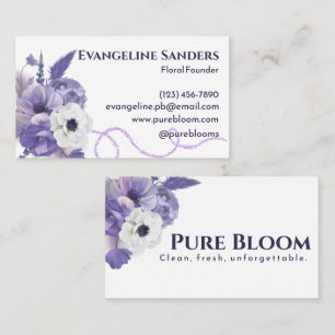 Professional Elegant Floral Purple White Blooms  Business Card