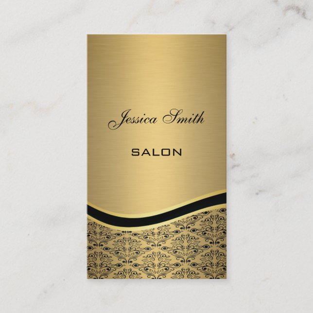 Professional elegant glamourous damask golden business card (Front)