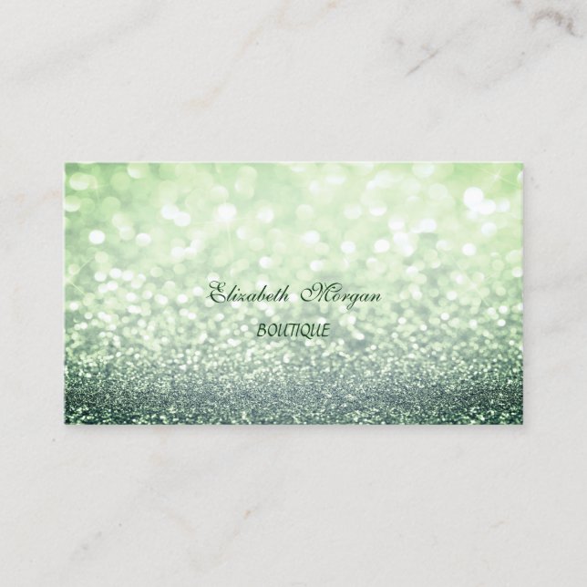 Professional Elegant Glittery Green Bokeh Business Card (Front)