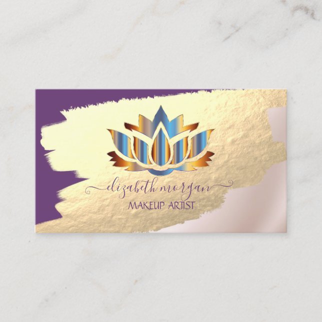 Professional Elegant,Gold Foil Brush Stroke,Lotus  Business Card (Front)