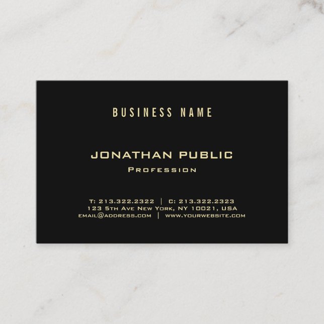 Professional Elegant Gold Font Black Modern Luxury Business Card (Front)