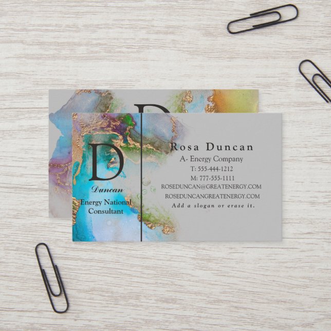 Professional Elegant Gold Light Grey Blue Purple Business Card (Front/Back In Situ)