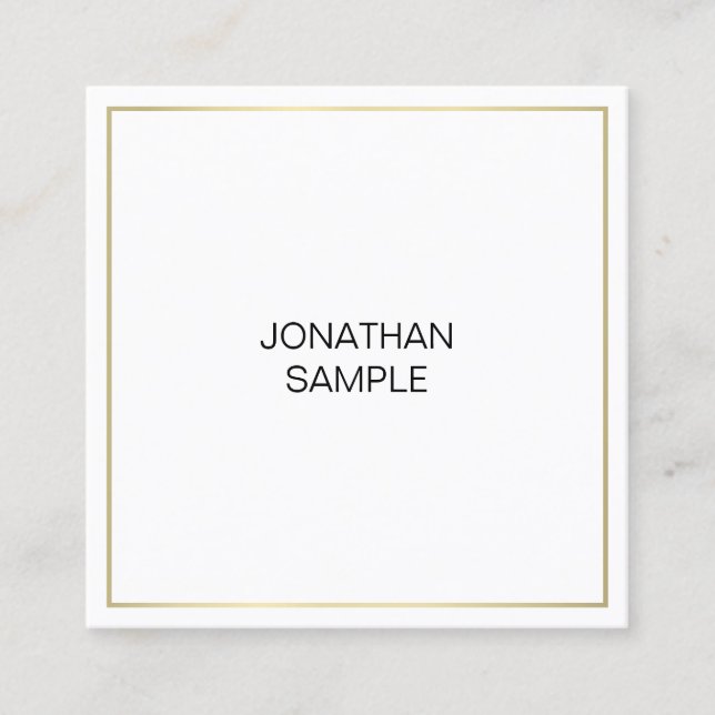Professional Elegant Gold Look Minimalist Plain Square Business Card (Front)
