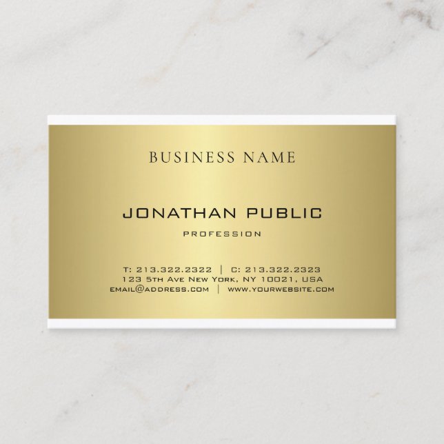 Professional Elegant Gold Look Modern Sleek Plain Business Card (Front)