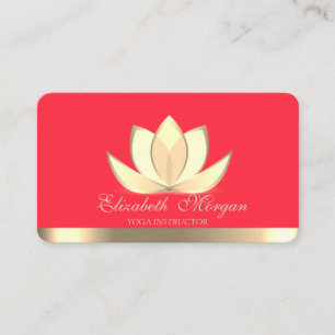 Professional Elegant Gold Lotus,Yoga Red Business Card