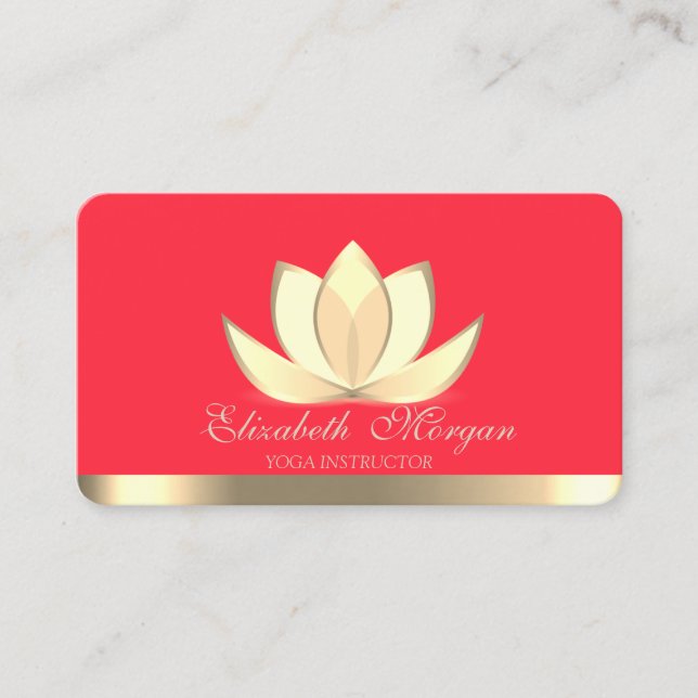 Professional Elegant Gold Lotus,Yoga Red Business Card (Front)