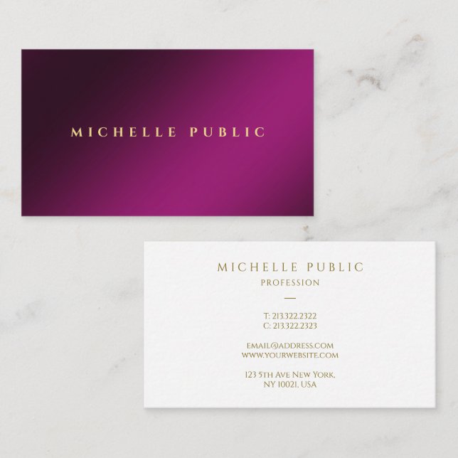 Professional Elegant Gold Text Template Purple Business Card (Front/Back)