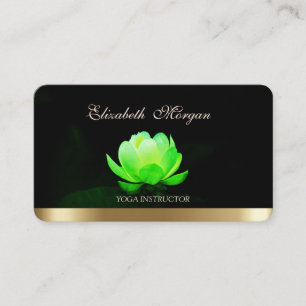 Professional Elegant Green Lotus,Yoga Black Business Card