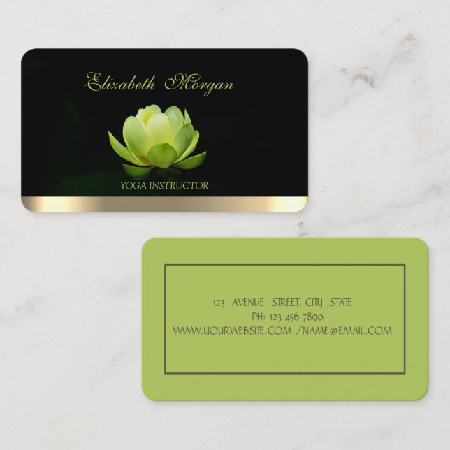 Professional Elegant Green Lotus,Yoga  Business Card (Front/Back)