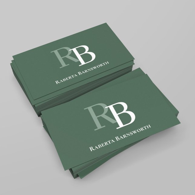 Professional Elegant Green Monogram QR Code Business Card (Elegant green monogram business card with QR code for modern networking.)