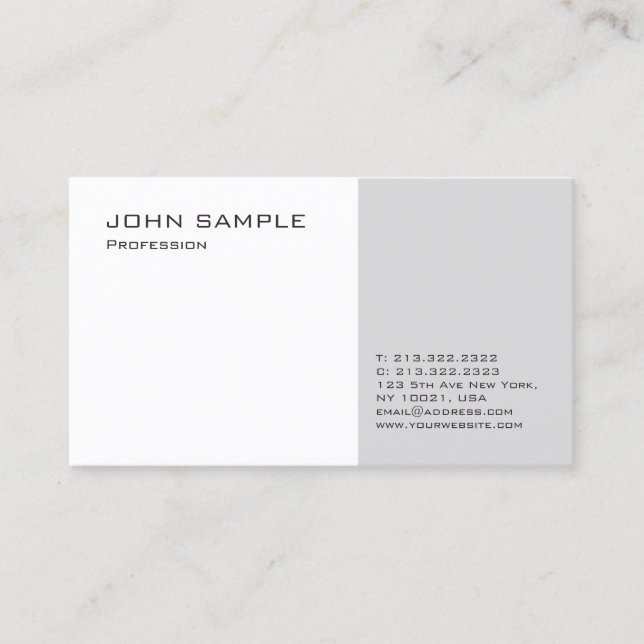 Professional Elegant Grey White Modern Template Business Card (Front)
