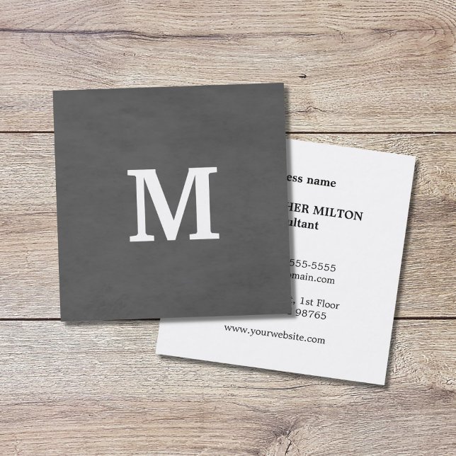 Professional Elegant Grey White Monogram Square Business Card (Creator Uploaded)