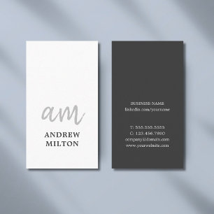 Professional Elegant GreyWhite Monogram Consultant Business Card