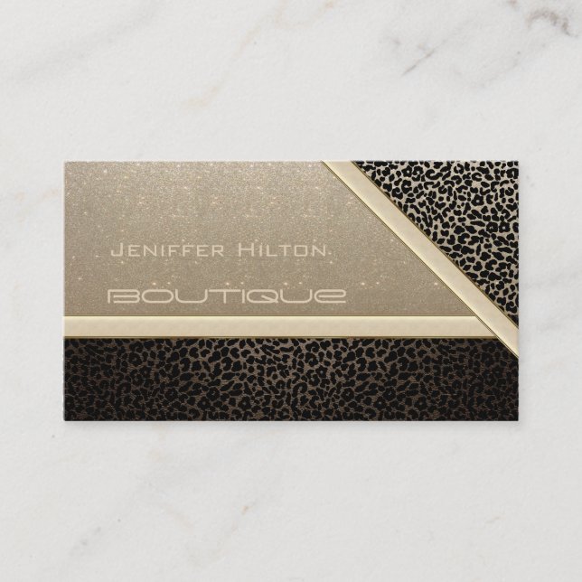 Professional elegant leopard print glittery business card (Front)