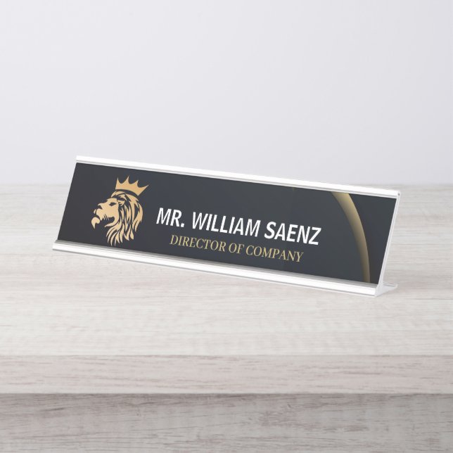  Professional Elegant Lion Logo Desk Name Plate (Front)