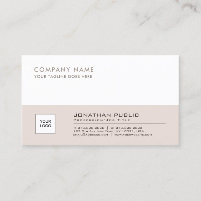 Professional Elegant Logo Plain Corporate Beige Business Card (Front)