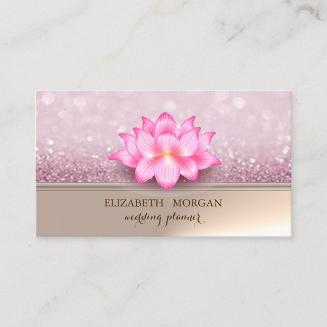 Professional Elegant Lotus Glittery Bokeh Business Card (Front)