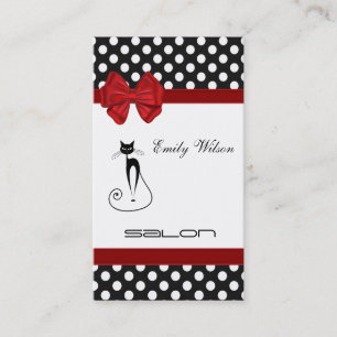 Professional elegant luxury black cat polka dots business card