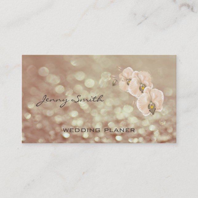 Professional elegant luxury chic bokeh orchid business card (Front)