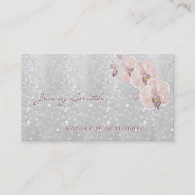 Professional elegant luxury glitter bokeh orchid business card (Front)