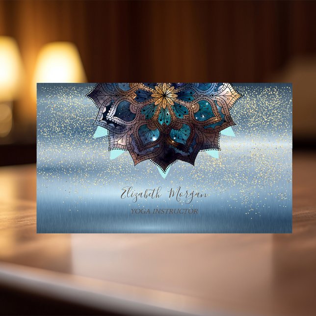 Professional Elegant Mandala,Confetti Yoga Blue Business Card (Creator Uploaded)