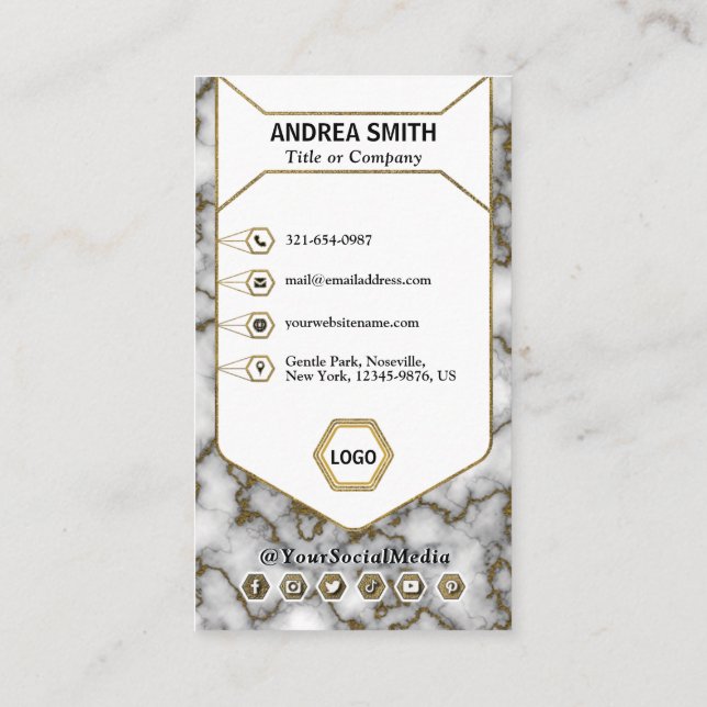 Professional Elegant Marble Gold Glitters Modern Business Card (Back)