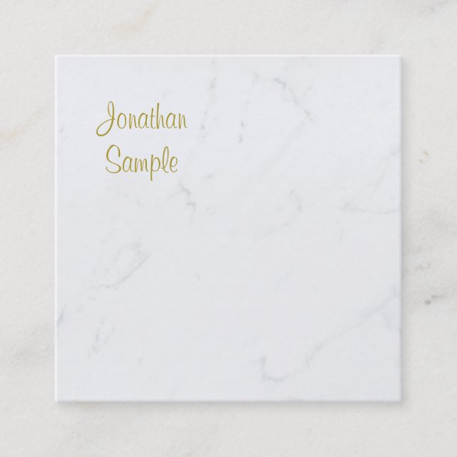 Professional Elegant Marble Handwritten Gold Text Square Business Card (Front)