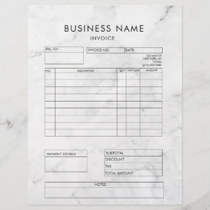 Professional Elegant Marble Invoice Receipt Custom Letterhead