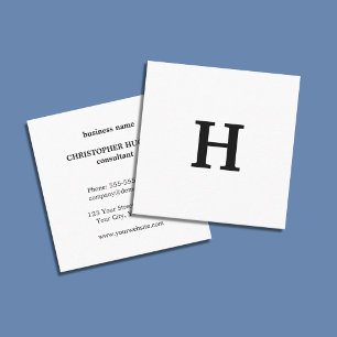 Professional Elegant Minimal Black White Monogram Square Business Card