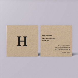 Professional Elegant Minimal Kraft Black Monogram Square Business Card