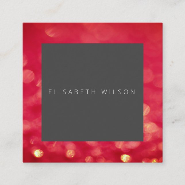 Professional elegant  minimalist red bokeh square business card (Front)