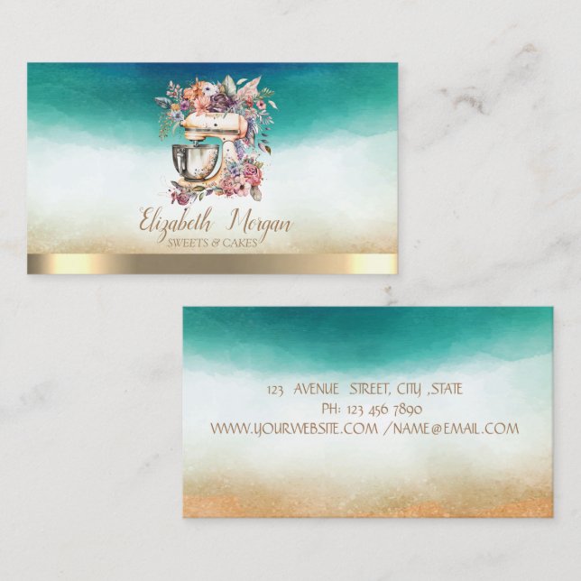 Professional Elegant Mixer Flowers Watercolor Business Card (Front/Back)