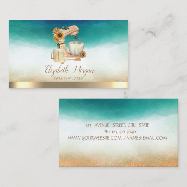 Professional Elegant Mixer Sunflower Watercolor Business Card (Front/Back)