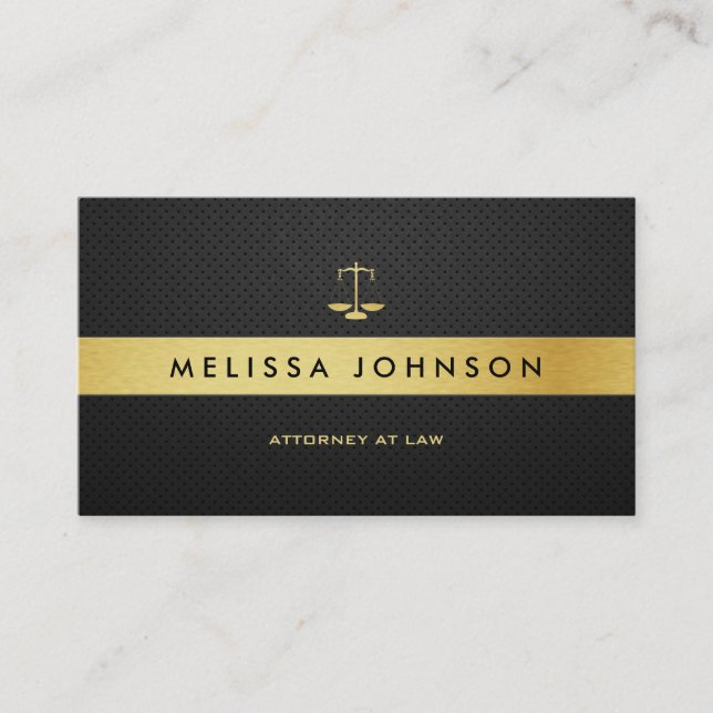 Professional Elegant Modern Black & Gold Attorney Business Card (Front)