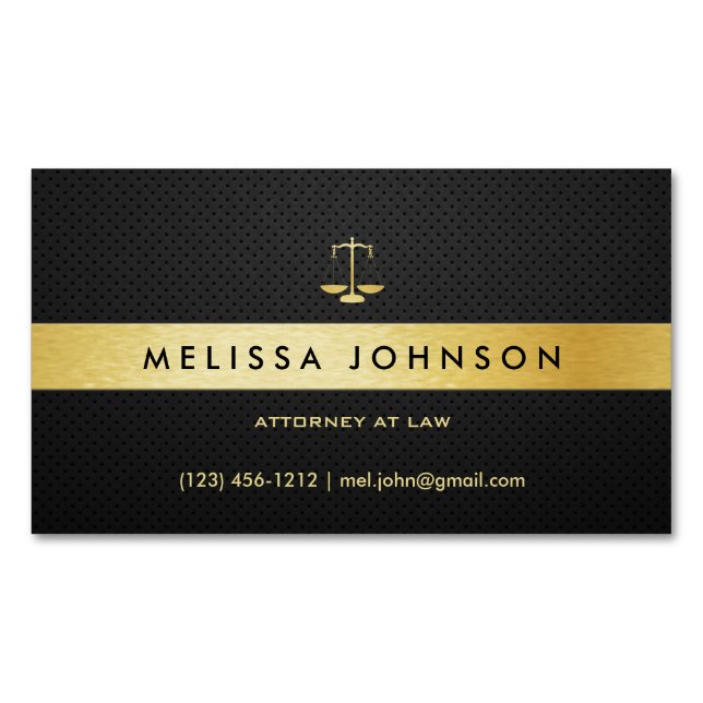 Professional Elegant Modern Black & Gold Attorney Magnetic Business Card (Front)