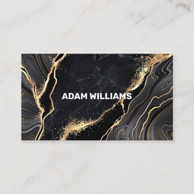 Professional Elegant Modern black Gold Marble Business Card (Front)