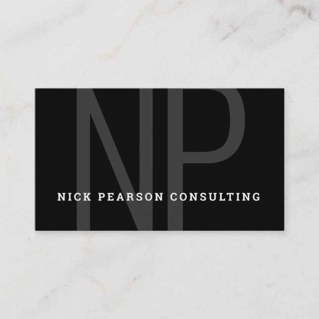 Professional Elegant Modern Black Monogram Initial Business Card (Front)