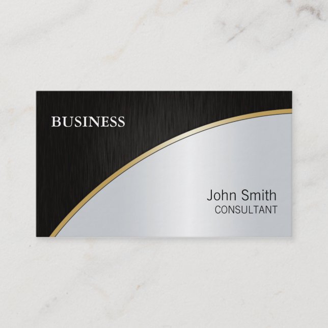 Professional Elegant Modern Black Silver Gold Business Card (Front)