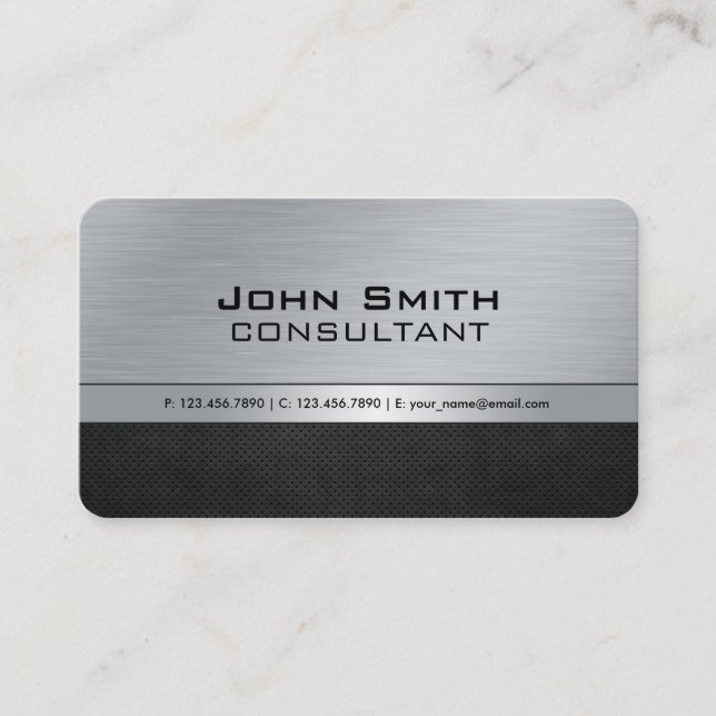 Professional Elegant Modern Black Silver Metal Business Card (Front)
