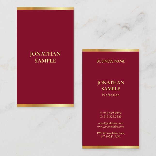 Professional Elegant Modern Burgundy Red And Gold Business Card (Front/Back)