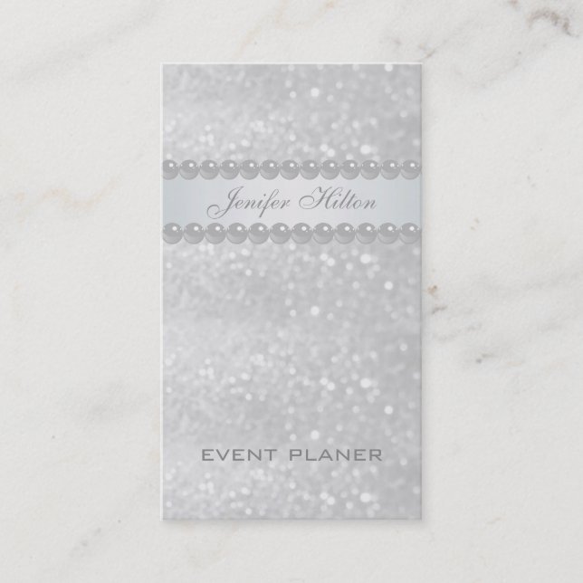 Professional elegant modern glittery bokeh pearls business card (Front)
