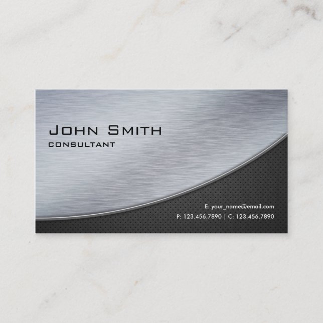 Professional Elegant Modern Metal Silver Computer Business Card (Front)