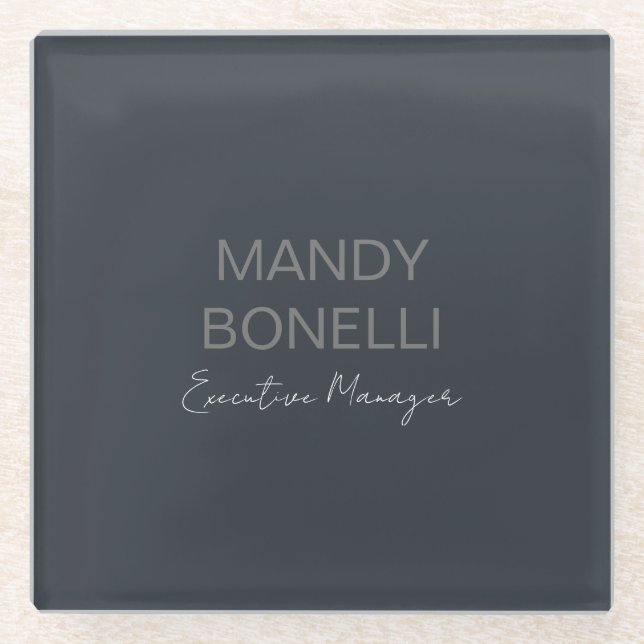 Professional elegant modern minimalist add name glass coaster (Front)