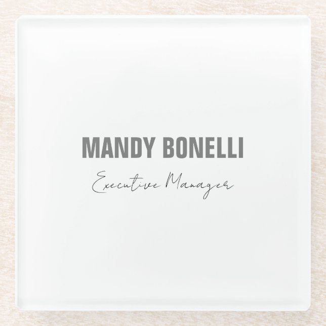 Professional elegant modern minimalist add name glass coaster (Front)