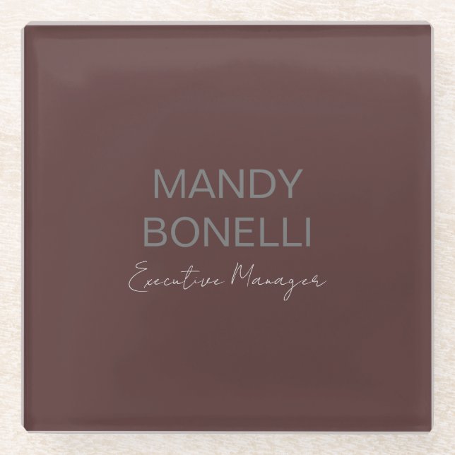 Professional elegant modern minimalist add name glass coaster (Front)