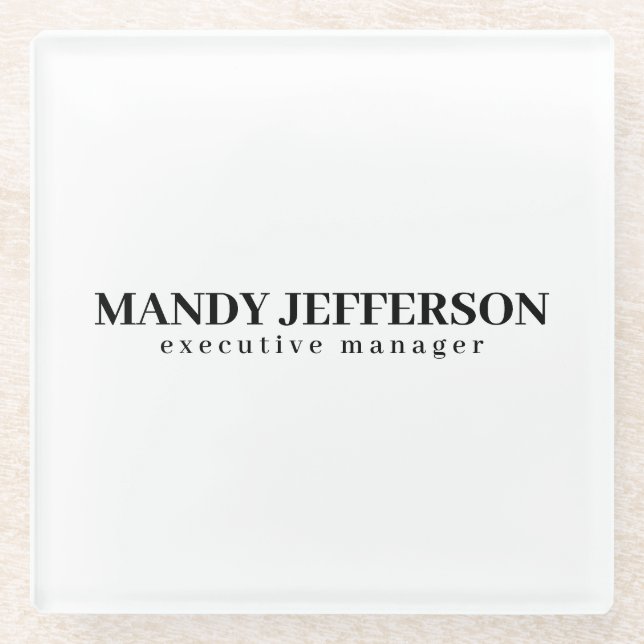 Professional elegant modern minimalist add name glass coaster (Front)