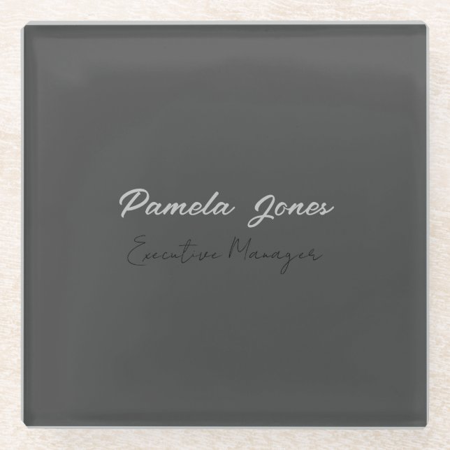 Professional elegant modern minimalist add name glass coaster (Front)