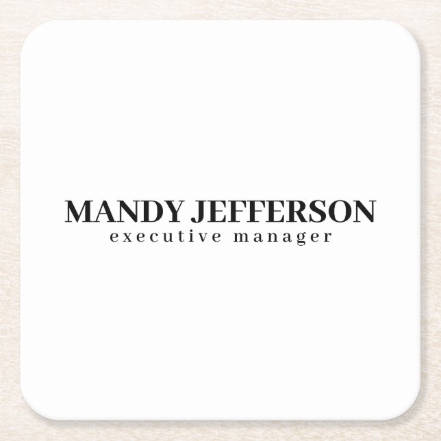 Professional elegant modern minimalist add name square paper coaster (Front)