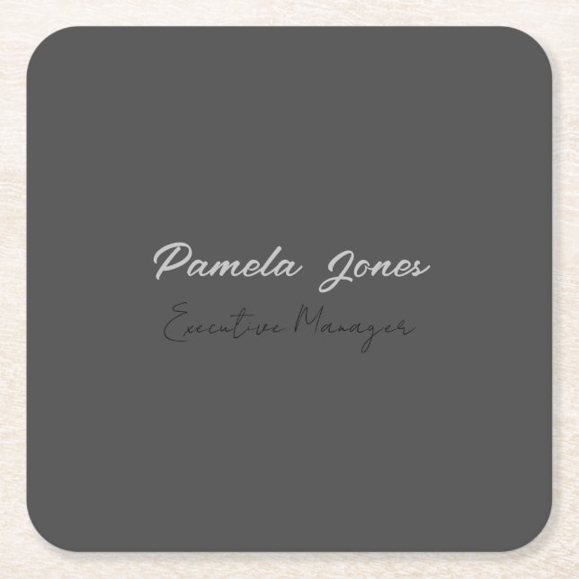 Professional elegant modern minimalist add name square paper coaster (Front)