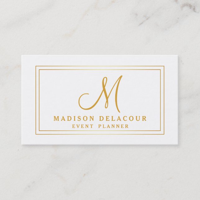 Professional Elegant Modern Monogram Gold & White Business Card (Front)